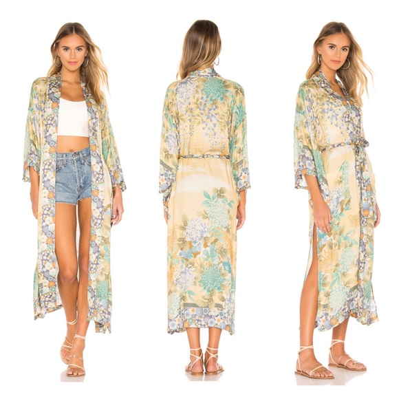 🌸 BOHO KIMONO ROBE COVER DUSTER KAFTAN LONG MAXI FLORAL BOHEMIAN PASTEL FLOWER - Picture 3 of 8
